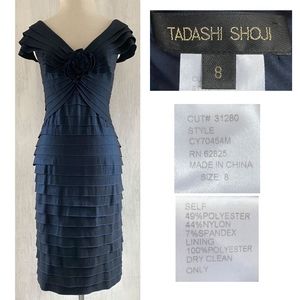 Tadashi Shoji Satin Stretch Panel Flower Dress - image 1